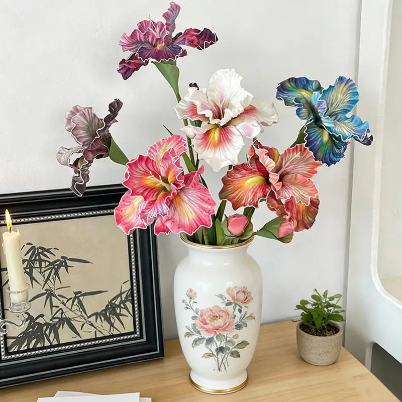 Artificial Iris Flower Bouquet - Real Touch Fake Floral Arrangement for Home Decor