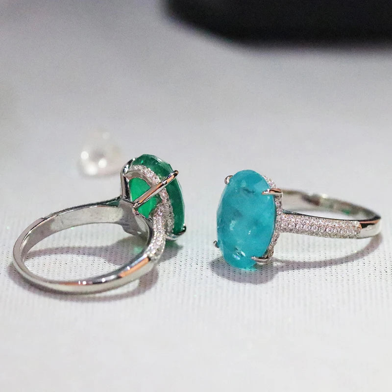 925 Sterling Silver Oval Ring for Women with Paraiba Tourmaline – Engagement Wedding Jewelry