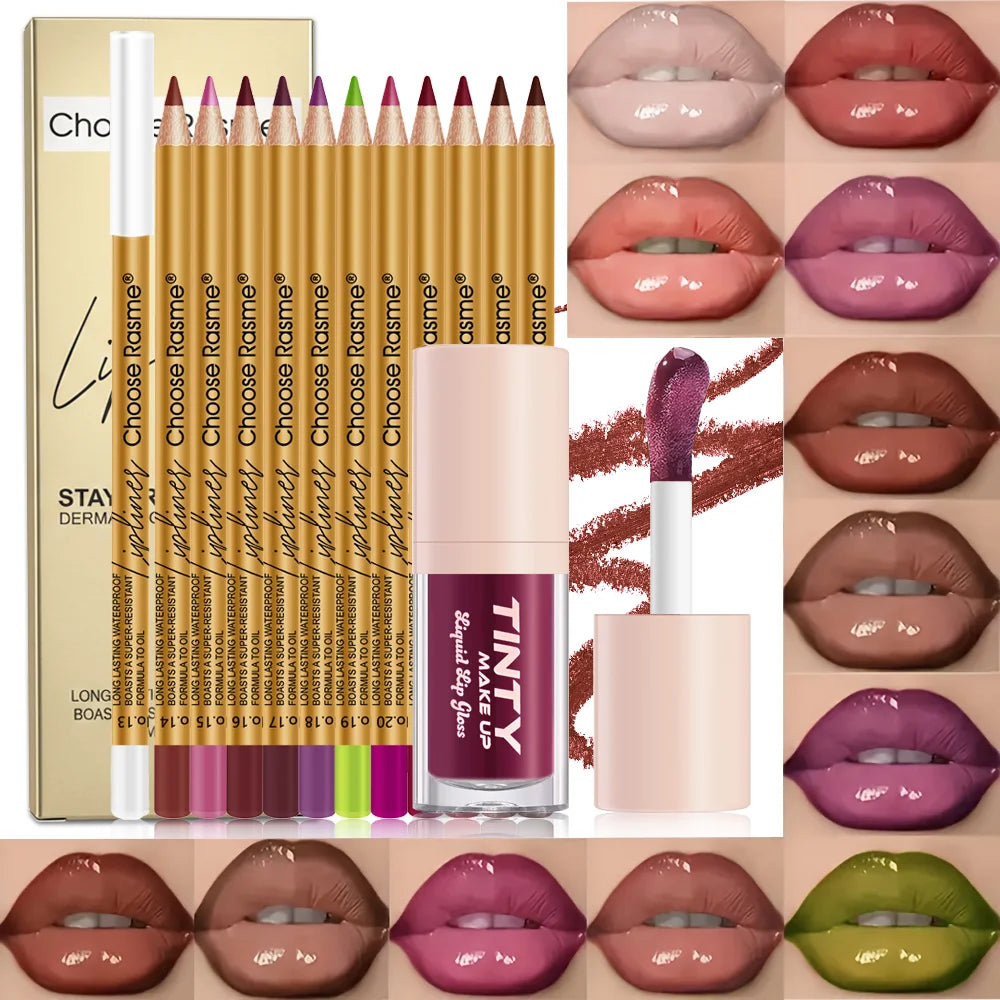 12-Piece Matte Lip Liner and Lip Gloss Set Waterproof Long Lasting Lip Makeup Kit