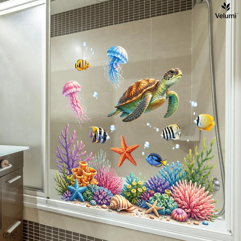 Underwater Sea Turtle Wall Sticker - Waterproof Decor for Bathroom & Kids Room
