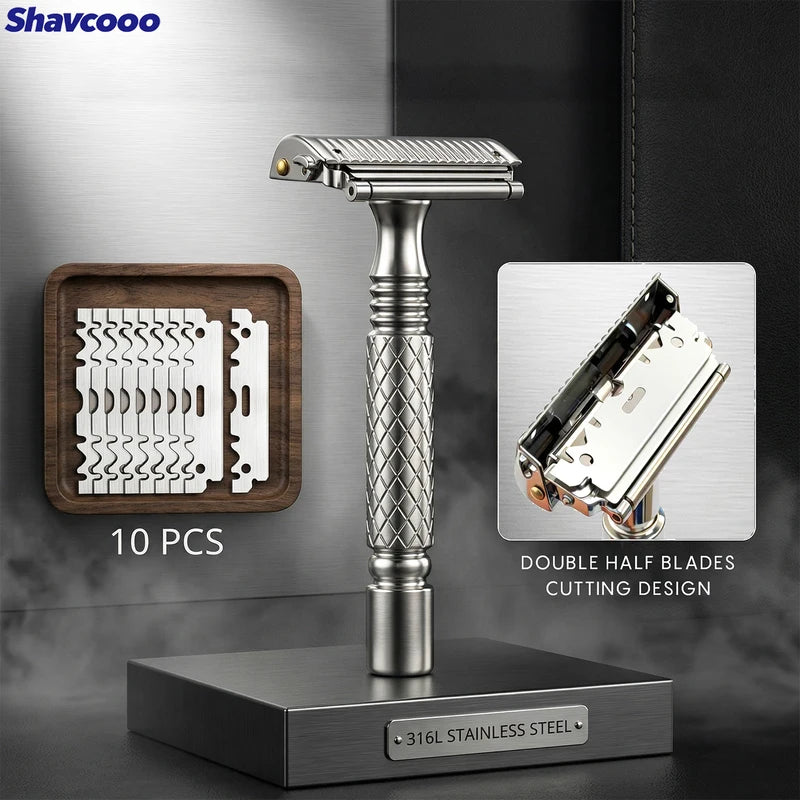 Pro 4D Stainless Steel Safety Razor for Men Shaving Kit - Adjustable Double-Edge