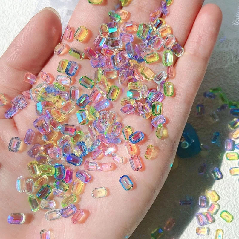 50pcs 3D Aurora Sugar Cube Diamond Nail Art Charms Glitter Rhinestones