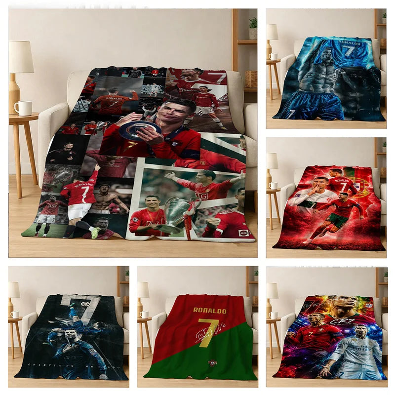 3D Football Star R-Ronaldo Flannel Blanket - Soft Cozy Throw for Home & Bed