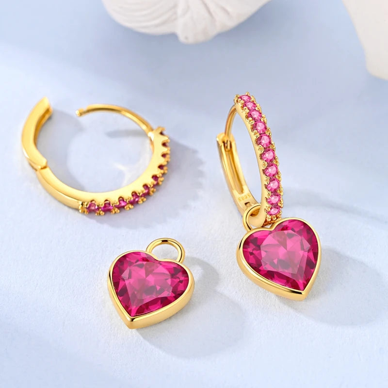 925 Sterling Silver Heart-Shaped Drop Hoop Earrings for Women Jewelry