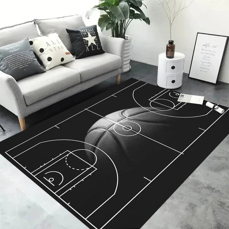 Basketball Court Rug Non Slip Stain Resistant Carpet for Living Room & Bedroom