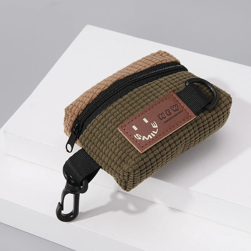 Mini Corduroy Key & Earbud Pouch with Clip - Small Storage Bag for Keys, Coins, AirPods