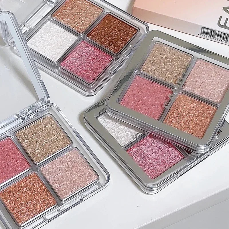4-Color Face Highlighter Palette Natural Glow Waterproof Glitter Makeup