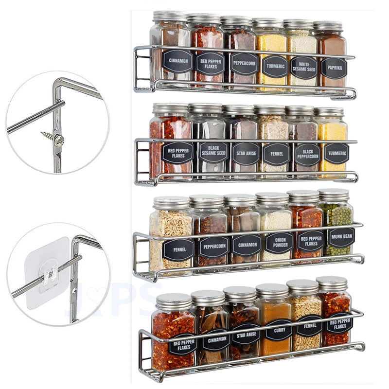 Wall Mount Spice Rack Organizer 2 or 4 Pieces Space Saving Metal Kitchen Storage