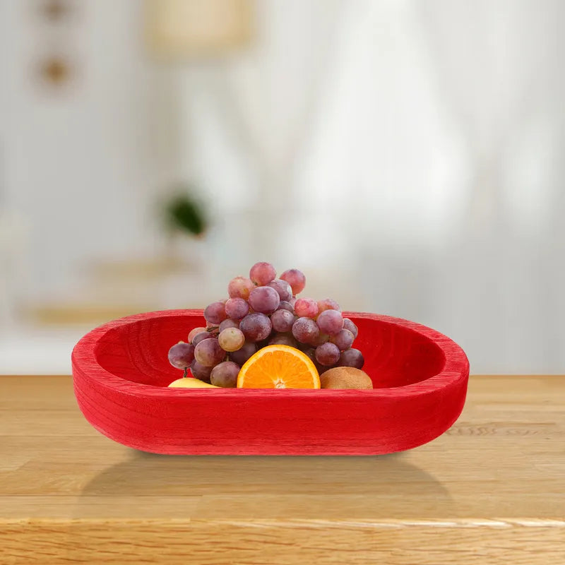 Large Wooden Oval Fruit Serving Tray Multi-Function Snack & Dessert Platter