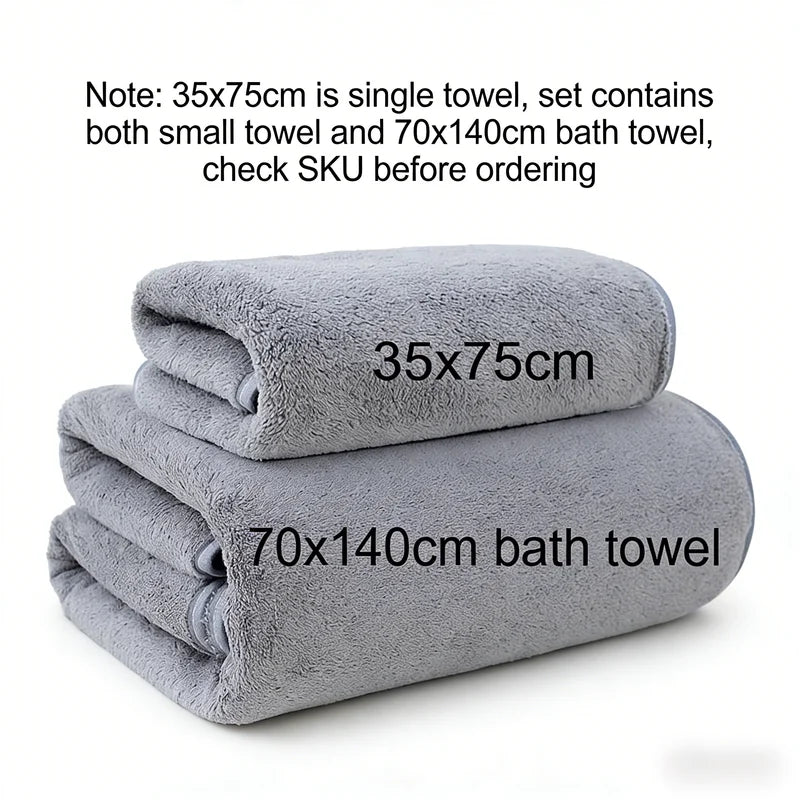 Thickened Coral Fleece Towel Set - Soft & Absorbent Bath & Face Towels