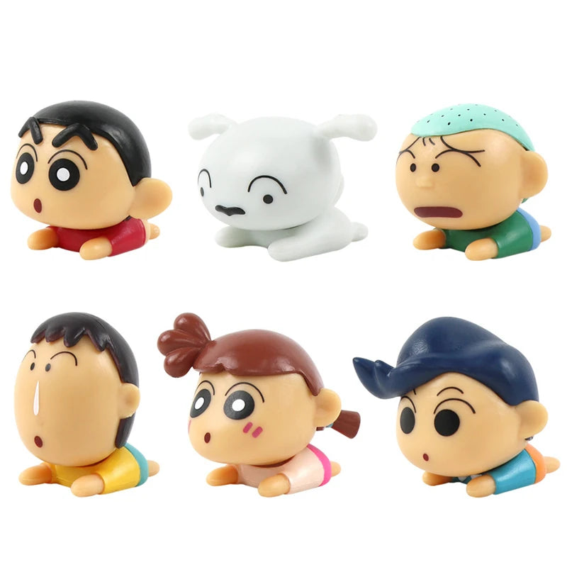 6Pcs Cartoon Action Figures Set - Kawaii PVC Mini Dolls for Desk & Car Decor