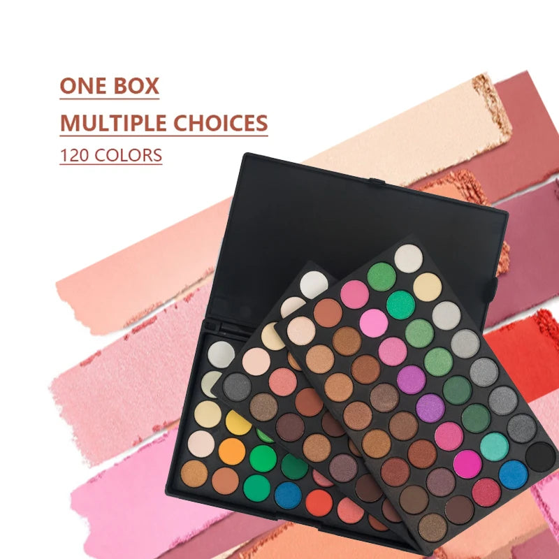 120 Color Eyeshadow Palette - 3-in-1 Matte, Shimmer, Glitter Long Lasting Waterproof Makeup