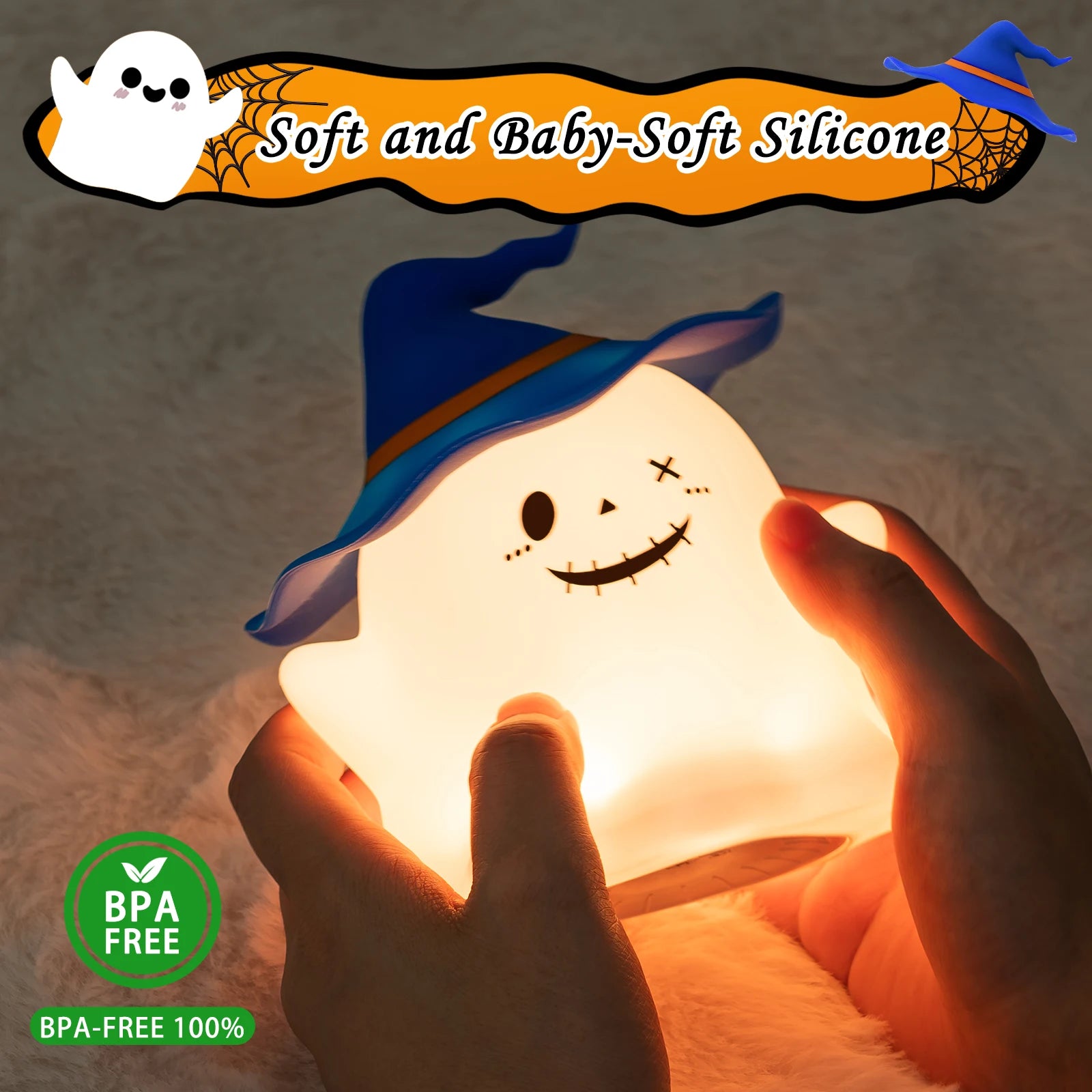 Rechargeable Kids Night Light Cartoon Desk Lamp - Halloween Cute Silicone Bedside Decor
