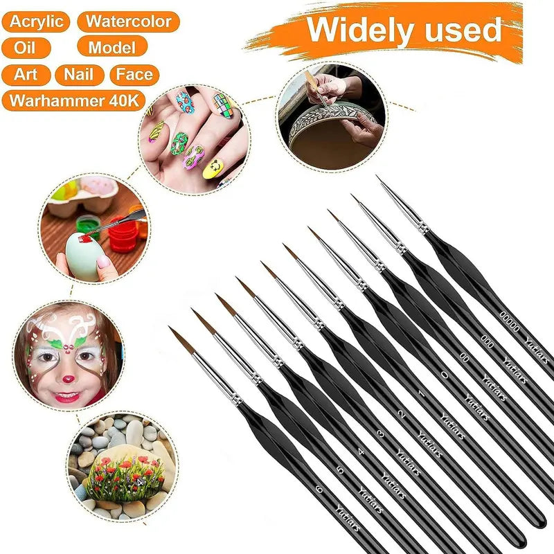 10-Piece Fine Detail Paint Brush Set for Miniatures, Nails, Face & Art