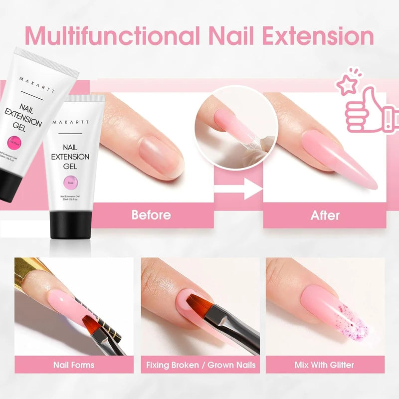 Poly Nail Extension Gel - Strong Builder Gel for Sculpting & Extensions 50ML - Long-Lasting, Natural-Looking Nails, UV LED Curable