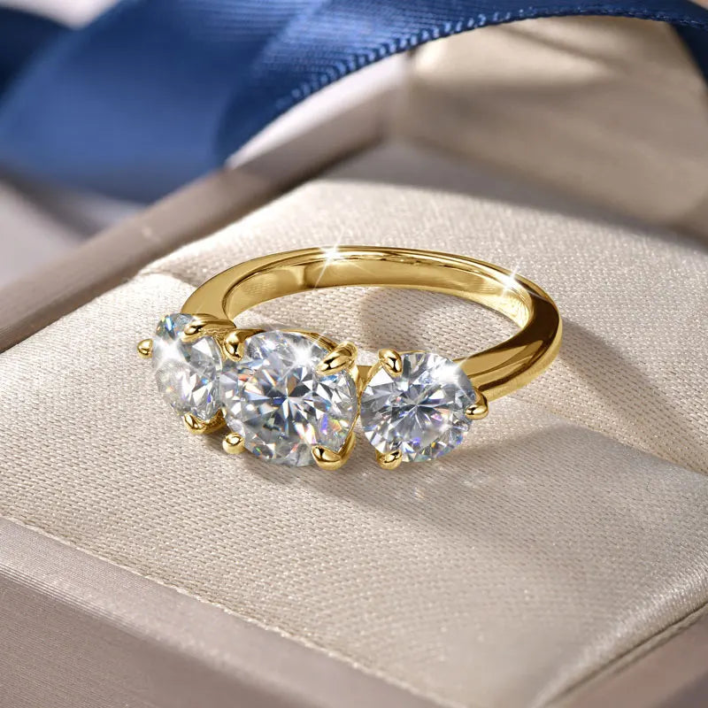 Moissanite Engagement Ring for Women 14K Gold Filled Three Stone Wedding Jewelry