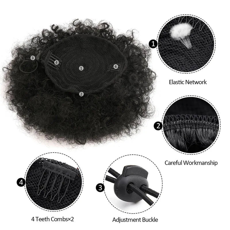 Drawstring Ponytail Hair Extension Synthetic Curly Kinky Hairpiece - Black & Brown
