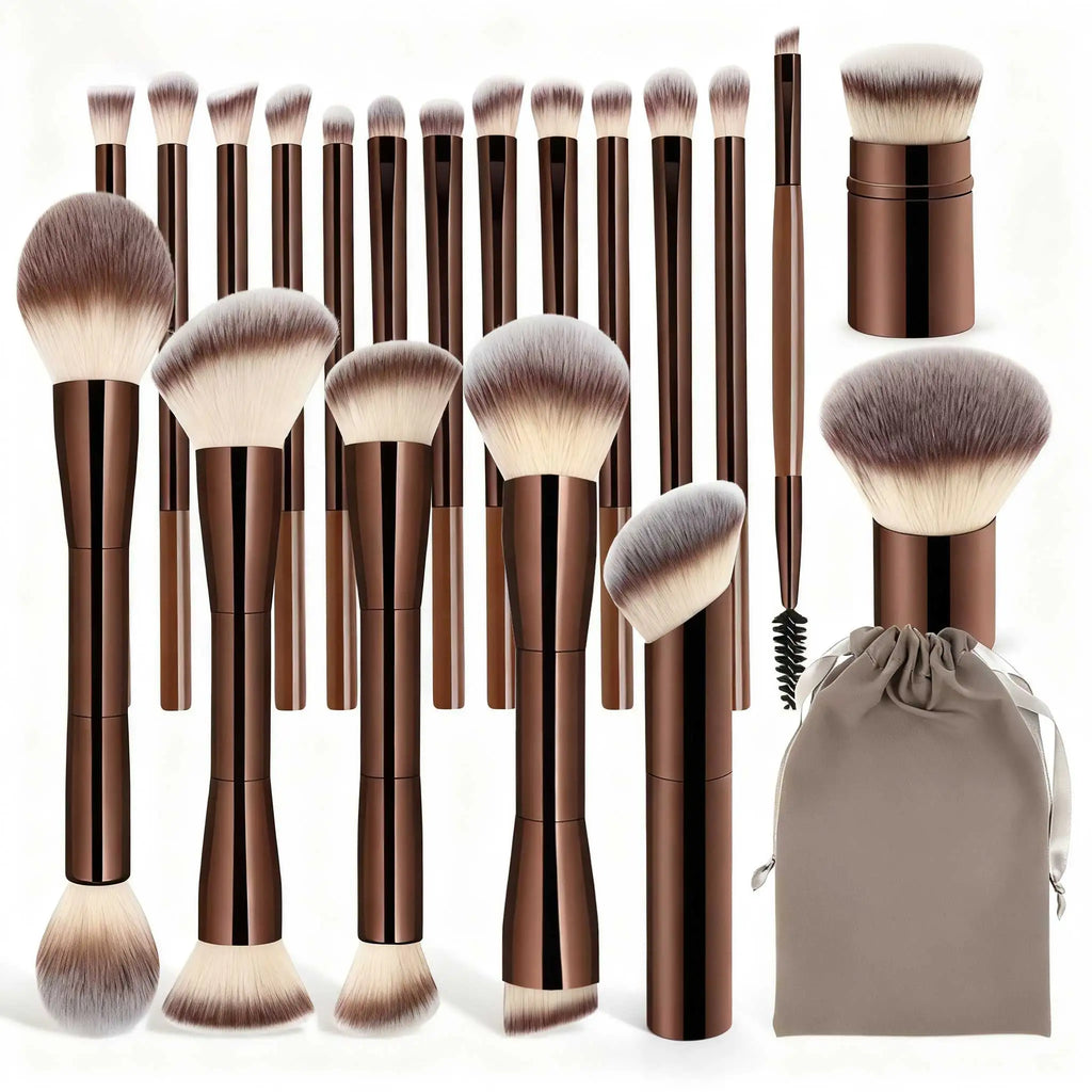 20pcs Double-Ended Makeup Brush Set for Foundation, Concealer, Blush & Eye Shadow