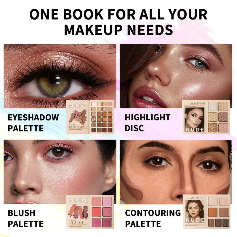 43-Color All-in-One Makeup Palette Set - 4-Layer Book Design for Eyeshadow, Blush, Contour & Highlighter