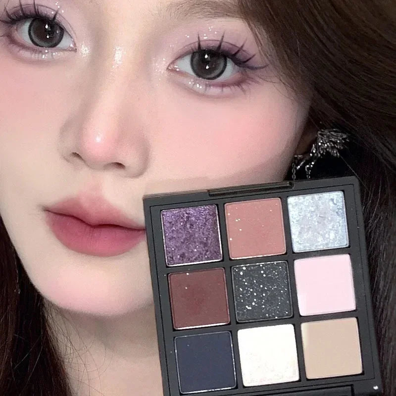 Dark Purple Smoked Eyeshadow Palette - 9 Color Earth Tones & Pearl Finishes