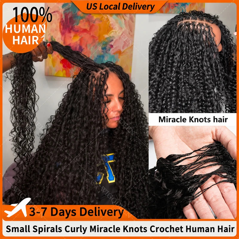 Kinky Curly Crochet Hair Extensions Pre-Looped Human Hair Knotless Boho Style