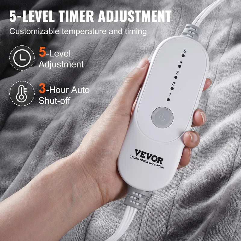 Electric Heated Throw Blanket with 5 Heating Levels and Auto-Off Timer