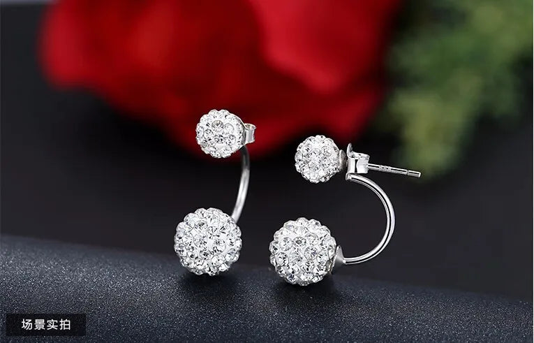 925 Sterling Silver Ladies Stud Earrings U Bend Shambhala Ball Jewelry
