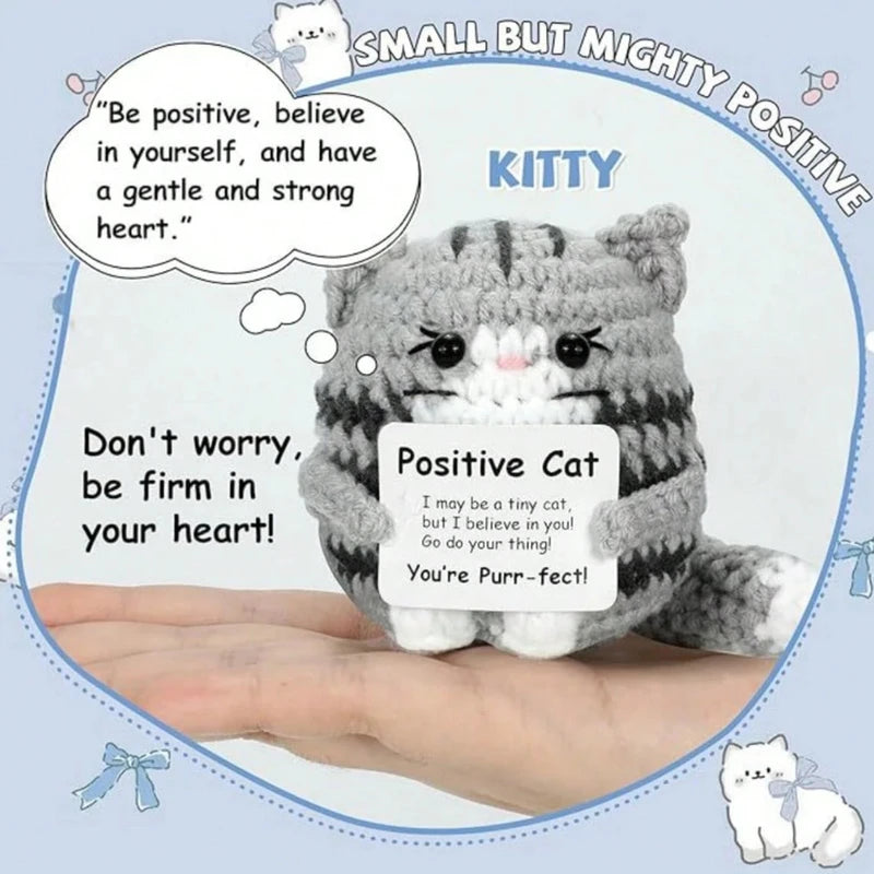 Emotional Support Crochet Cat Mini Animal Plush Toy Gift for Women Men Kids