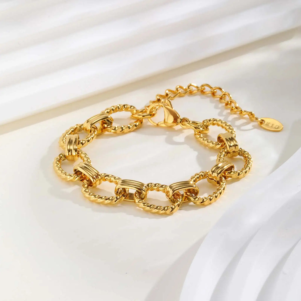 Minimalist Geometric Stainless Steel Bracelet for Women 18K Gold Plated Chunky Chain