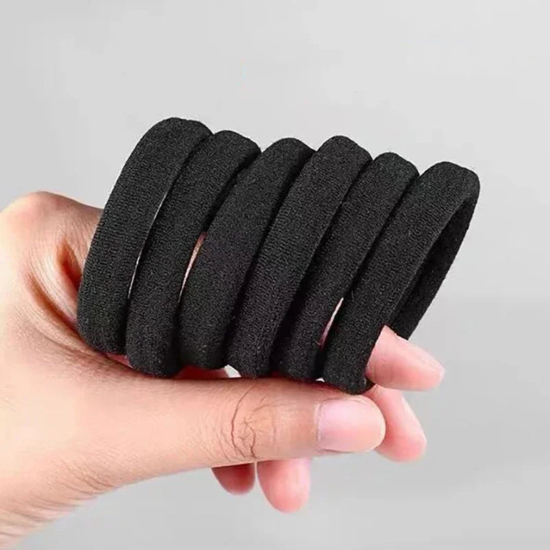 High Elastic Black Hair Bands for Women - Durable Ponytail Holders & Headbands
