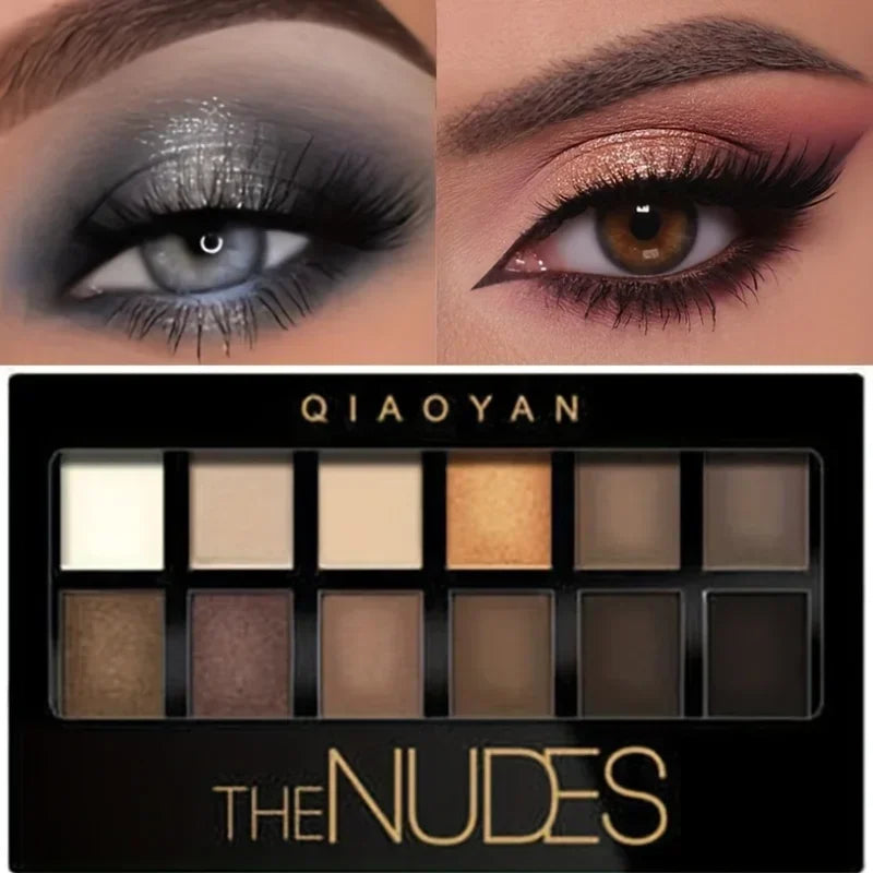 12-Color Eyeshadow Palette with Shimmer & Matte Finishes for Makeup Artists