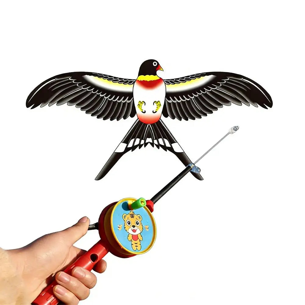 Kids Mini Fishing Rod Kite Set with Butterfly Parrot Design, Easy to Fly, Outdoor Beach Park Toy