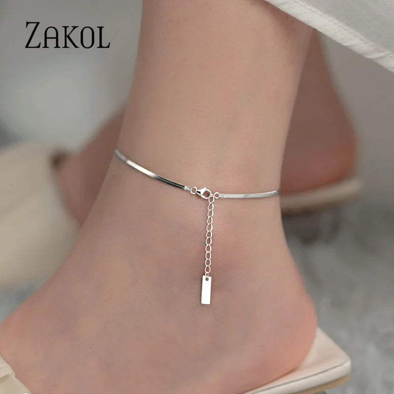 Simple Silver Anklet with Snake Bone Blade Design - Summer Fashion Jewelry