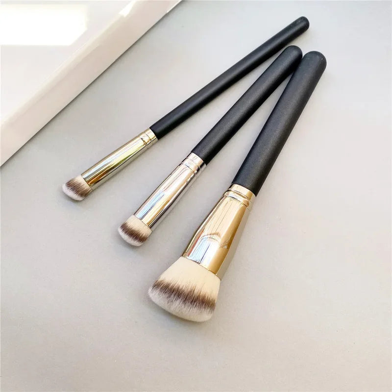 Slanted Foundation Concealer Makeup Brush Set 3 Pcs - Liquid & Cream Application