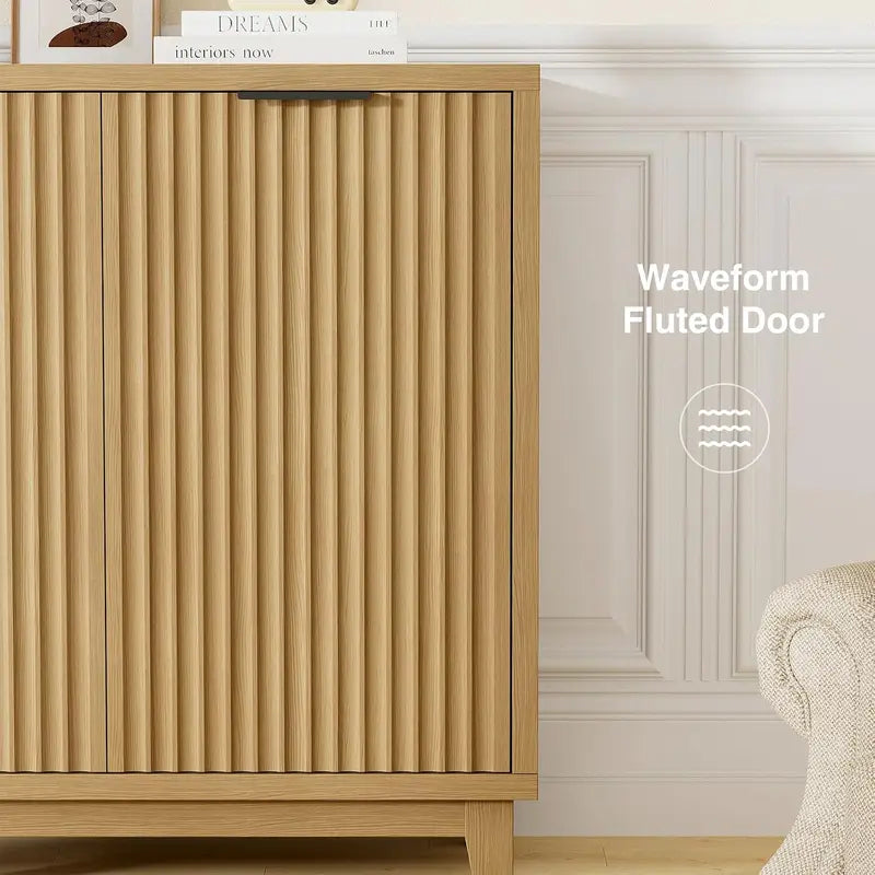 Modern Fluted Sideboard Buffet Cabinet with Adjustable Shelves and Storage