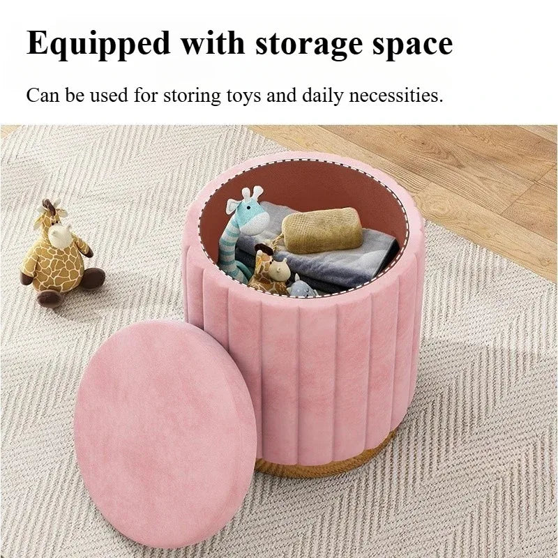 Multifunctional Round Storage Stool for Bedroom & Living Room Vanity