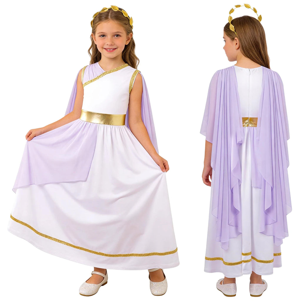 Girls Greek Costume Princess Toga Dress for Halloween & Cosplay