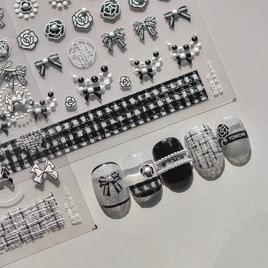 5D Diamond Nail Art Stickers with Lace Bow & Rhinestones for Manicure DIY