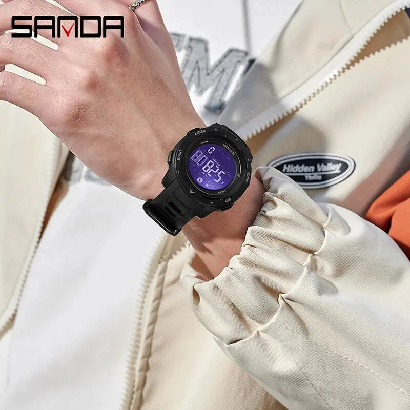 Digital Sports Watch with Pedometer and Waterproof LED Display - Military Style
