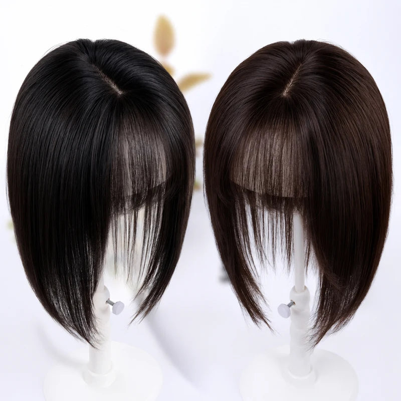 Breathable Skin Silk Base Hair Topper for Women - Virgin Human Hair Cover with Clips
