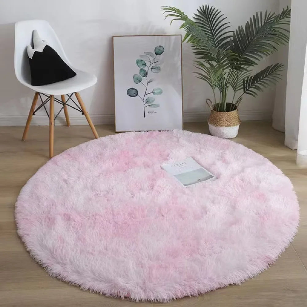 Plush Round Rug for Girls Bedroom and Living Room - Soft Shaggy Carpet in Pink, White, Lavender, Multi - Multiple Sizes