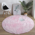 Plush Round Rug for Girls Bedroom and Living Room - Soft Shaggy Carpet in Pink, White, Lavender, Multi - Multiple Sizes