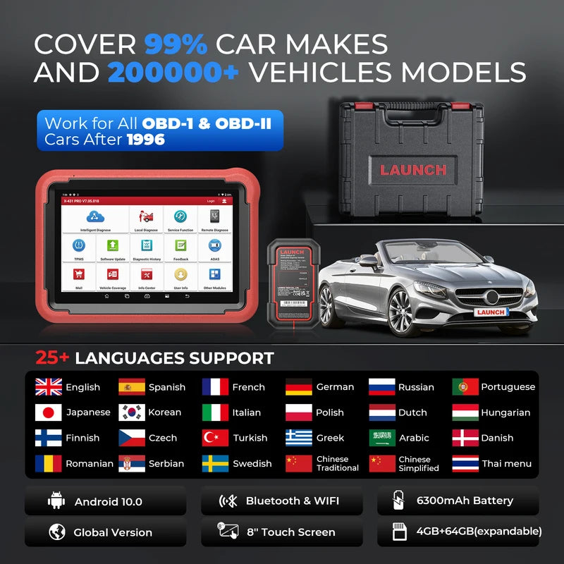 All System Car Diagnostic Scanner with ECU Coding & Reset Functions - Automotive OBD2 Tool