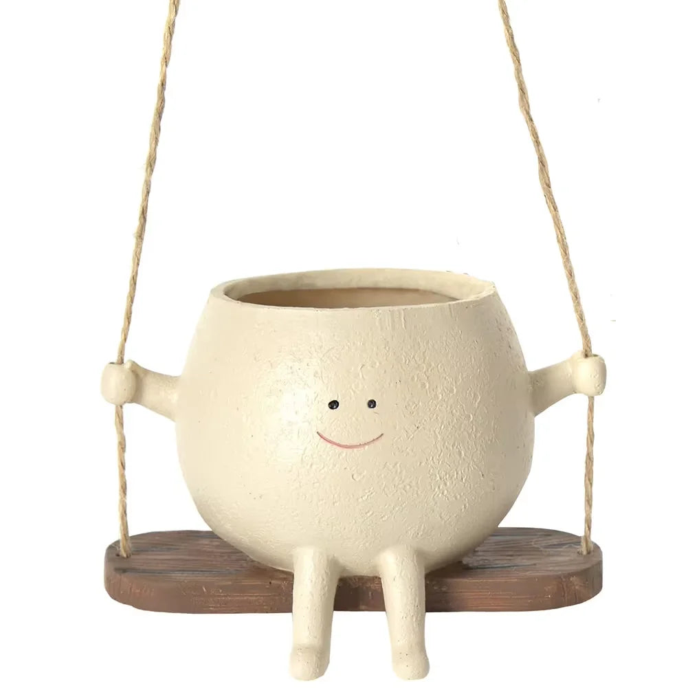 Wall Hanging Face Plant Pot - Resin Swing Planter for Succulents & Flowers
