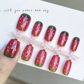 10pcs Short Fake Nails with Strawberry & Cat's Eye Design - Full Cover Press On Nails