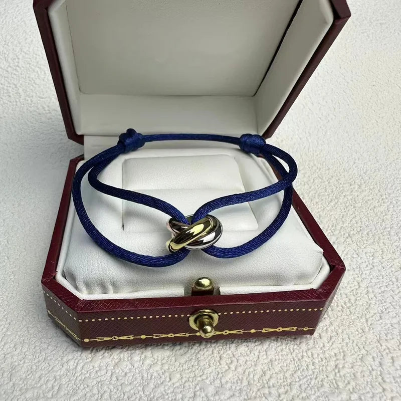 Luxury Silver Three-Ring Tri-Color Cross Couple Bracelet - Gift Ready