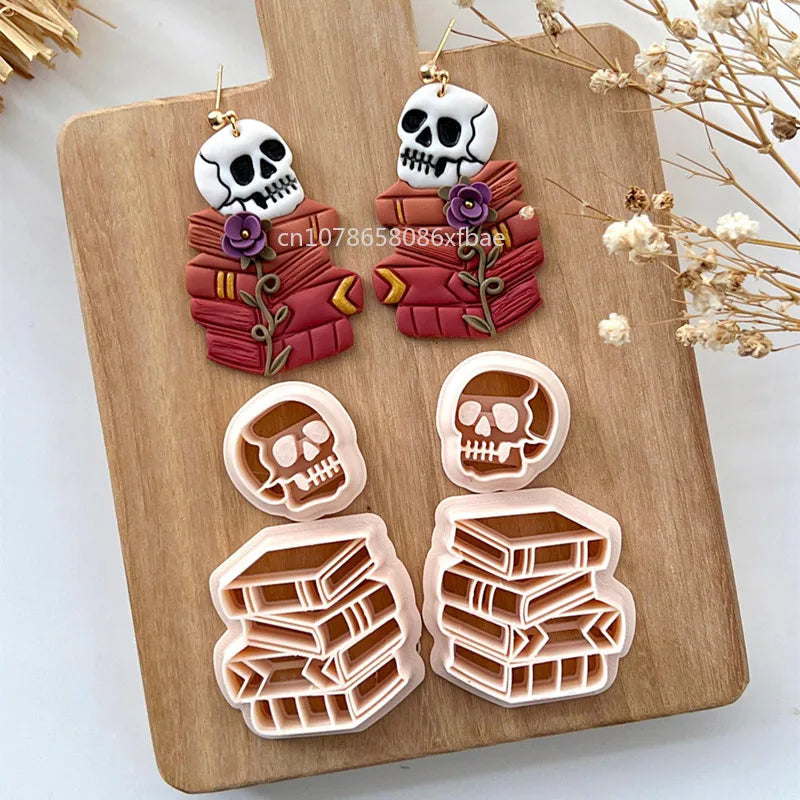 Halloween Polymer Clay Cutters Skull Coffin Cleaver Book Skeleton Bones Jewelry Making