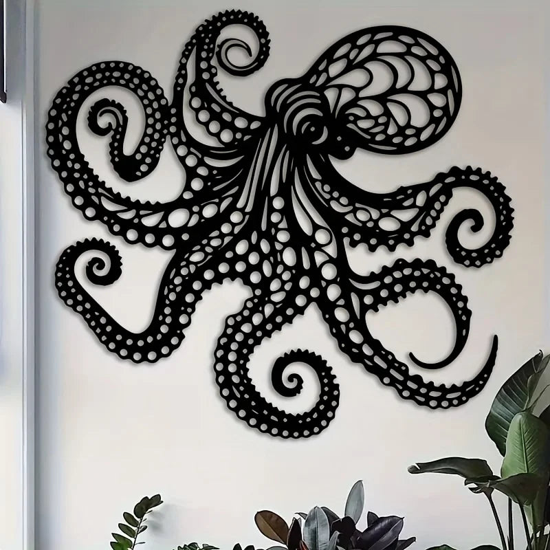 Large Metal Octopus Wall Art Sculpture - Nautical Gothic Tentacle Decor
