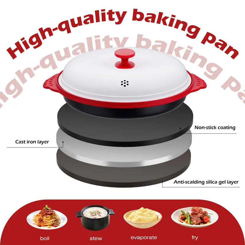 Microwave Crisper Pan & Grill Set with Glass Lid - Fry, Brown, Crisp - Microwave-Safe Cookware