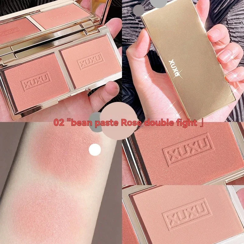 Colorful Peach Blush Palette - Natural Rose Pink Red Cheek Makeup with Shimmer